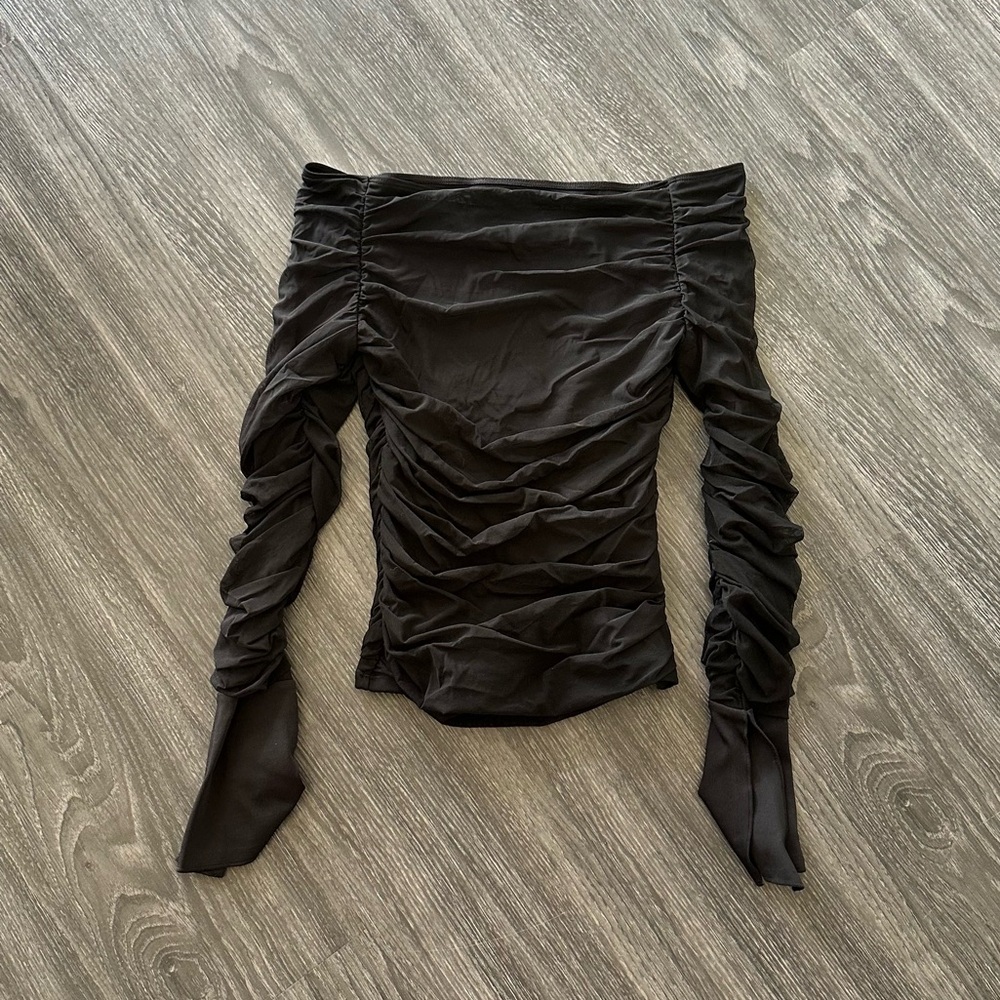 Black Ruched Off-Shoulder Top
